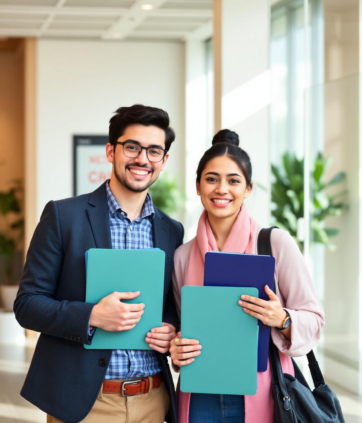 Unitrix counselors with two students in a bright consultancy office